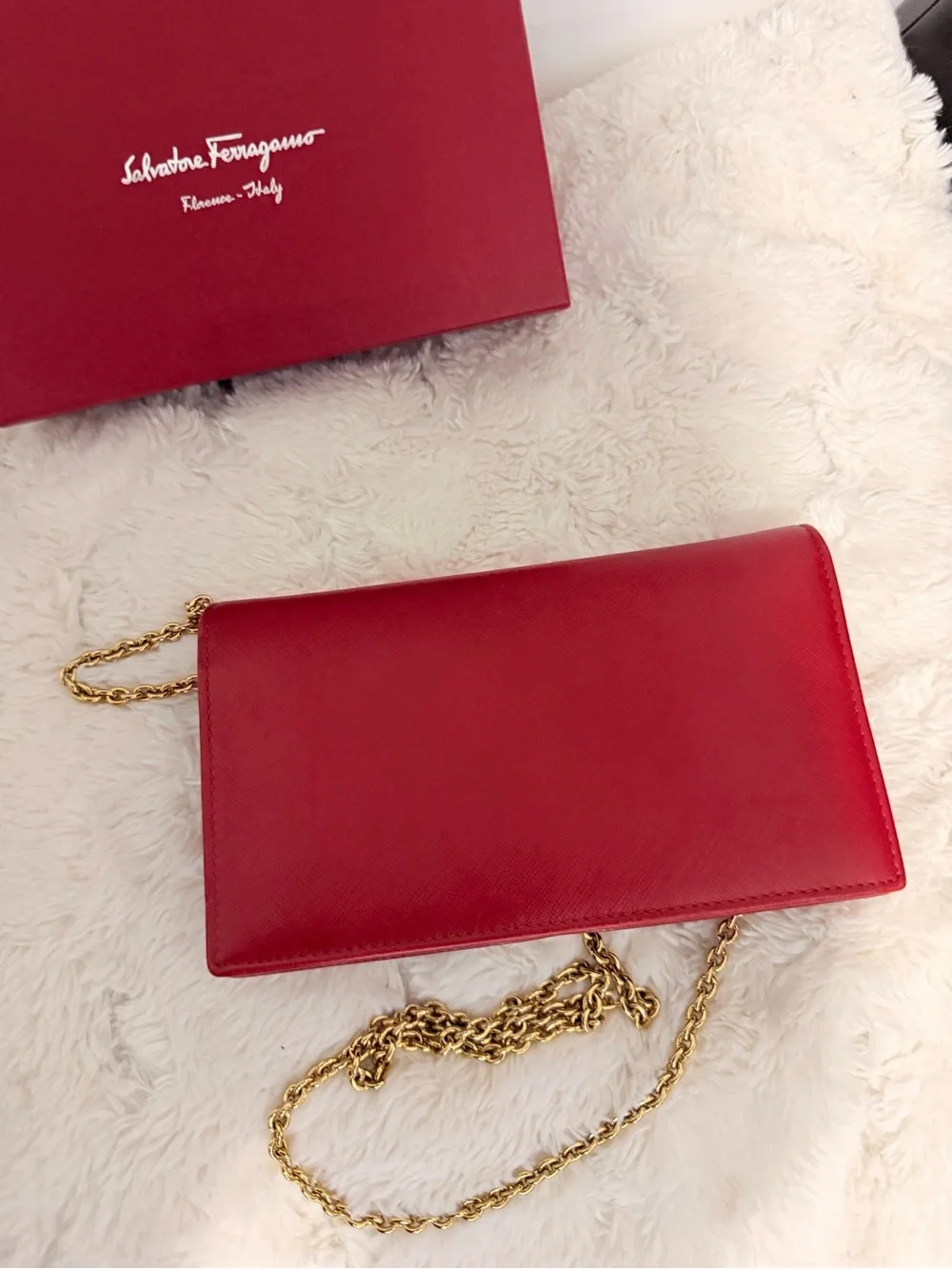 Salvatore Ferragamo Red Leather Vara Bow Chain Crossbody